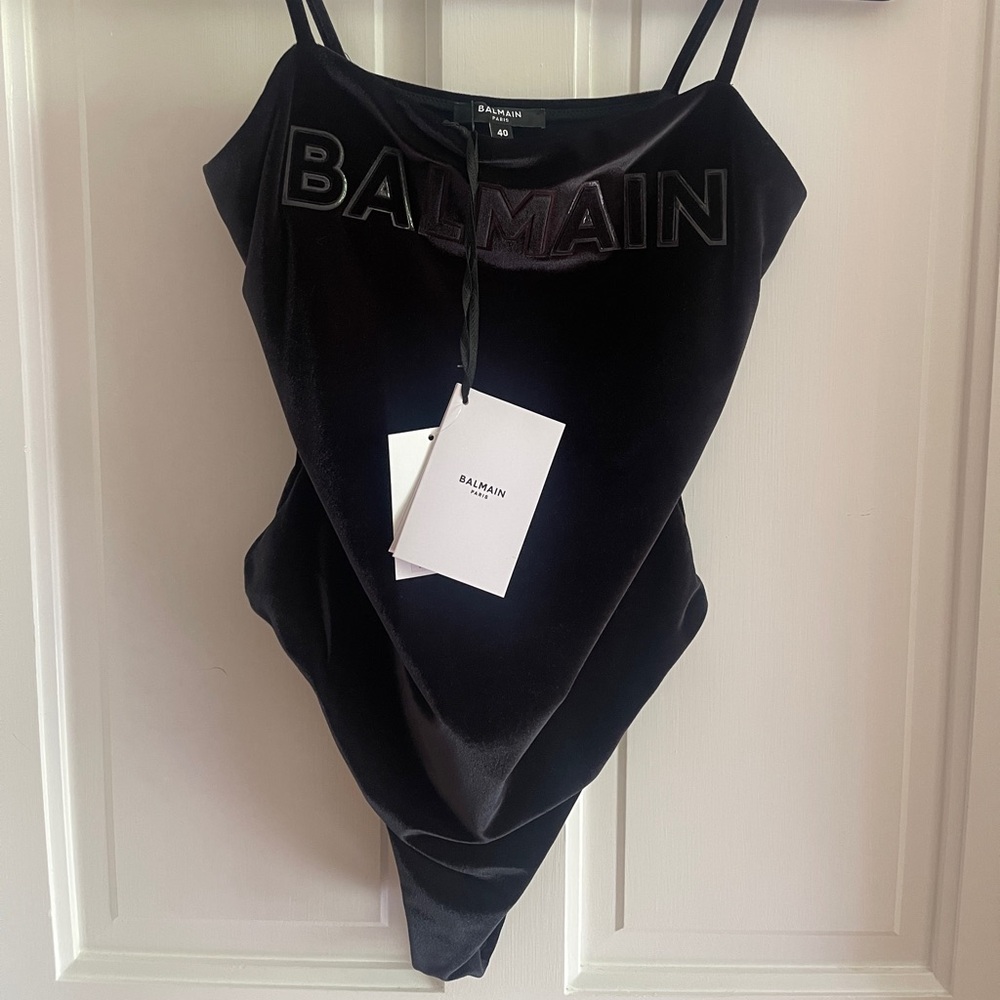 NWTs Balmain Logo Bandeau Swimsuit (40)